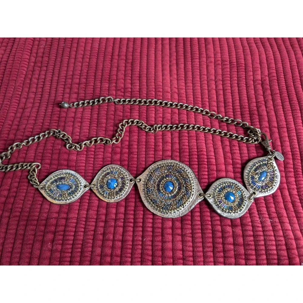 Chico's Beaded Medallion Chain Belt Boho Southwestern Festival Vintage Artsy